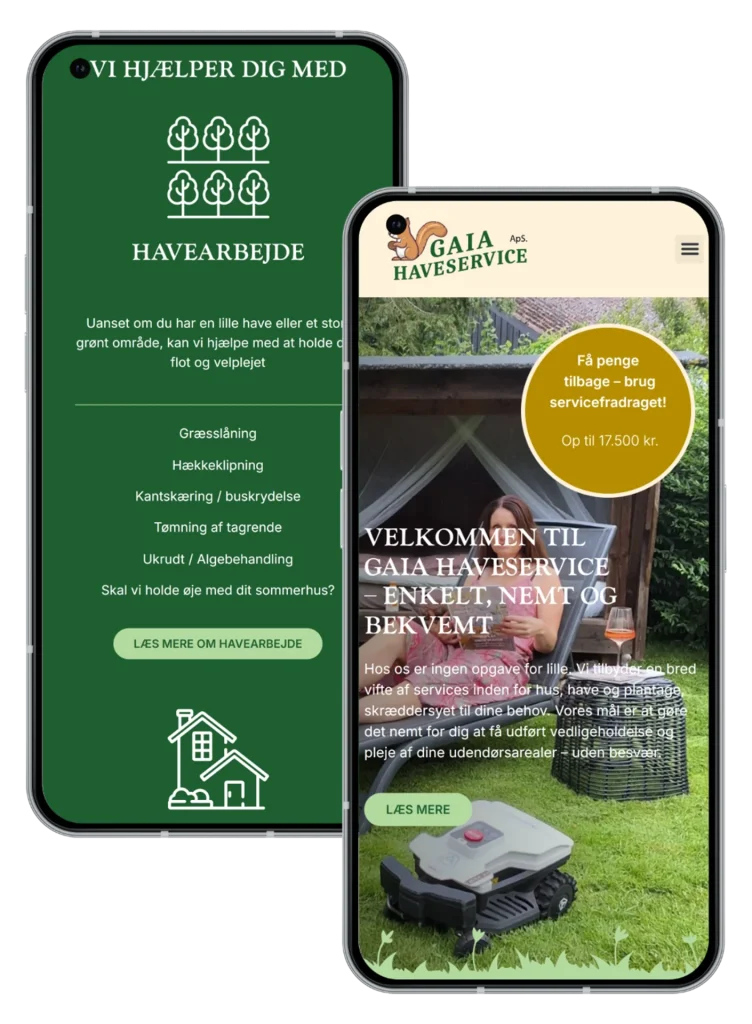 Mobilvisning af Gaia Haveservice webdesign.
